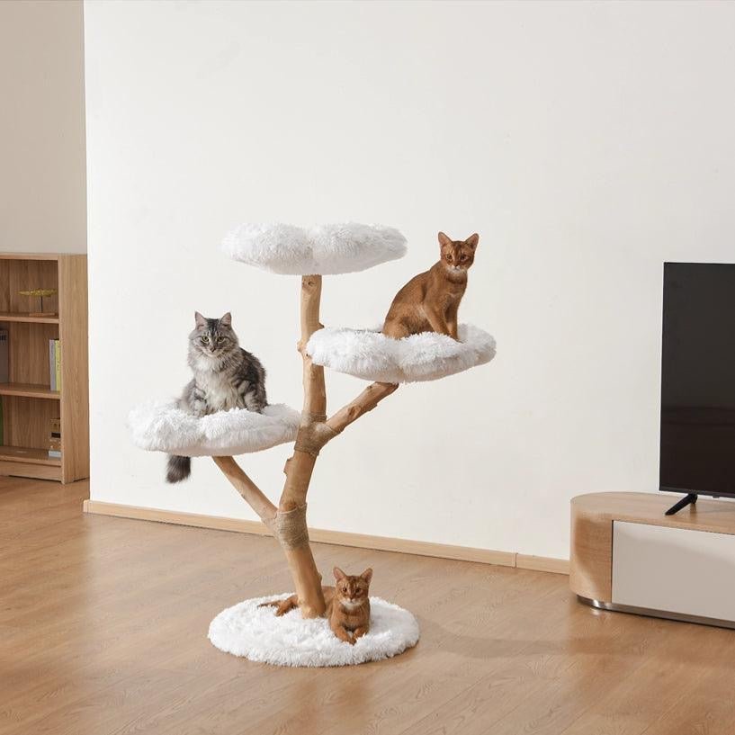 99198DFC-BB9D-4FA4-A2FA-18DC52B99938 Michu Fluffy Blossom Real Wooden Cat Tree - Premium Quality & Stylish Cat Furniture - Extra Large - Image 1