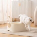 Michu Macaron High Edge Cream White Open Style Extra Large Cat Litter Box Designed by MEOOF XL - Image 5