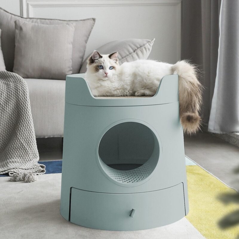 Michupet XL Castle 2-in-1 Cat Litter Box with Scratch Basin & Scoop Included Morandi Green - MichuPet
