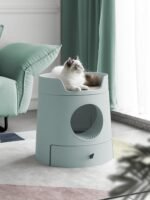 Michu XL Castle 2-in-1 Semi- Closed Cat Litter Box with Scratch Basin & Scoop Included Morandi Green - Image 5