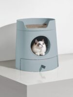 Michu XL Castle 2-in-1 Semi- Closed Cat Litter Box with Scratch Basin & Scoop Included Morandi Green - Image 6