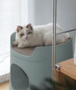 Michu XL Castle 2-in-1 Semi- Closed Cat Litter Box with Scratch Basin & Scoop Included Morandi Green - Image 7