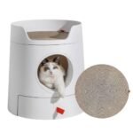 Michupet XL Castle 2-in-1 Cat Litter Box with Scratch Basin & Scoop Included, White - MichuPet