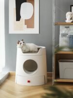 Michu XL Castle 2-in-1 Semi- Closed Cat Litter Box with Scratch Basin & Scoop Included, White - Image 5