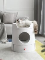 Michu XL Castle 2-in-1 Semi- Closed Cat Litter Box with Scratch Basin & Scoop Included, White - Image 7