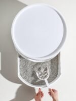 Michu XL Castle 2-in-1 Semi- Closed Cat Litter Box with Scratch Basin & Scoop Included, White - Image 10