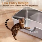 High-Sided Stainless Steel Cat Litter Box – Non-Stick Easy-Clean Metal Tray for Large Cats - Image 2