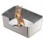 High-Sided Stainless Steel Cat Litter Box – Non-Stick Easy-Clean Metal Tray for Large Cats