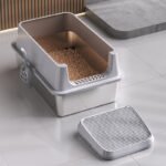 Semi-Closed Stainless Steel Cat Litter Box with High Sides for Large Cats - Image 4