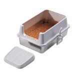 Semi-Closed Stainless Steel Cat Litter Box with High Sides for Large Cats