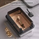 Semi-Closed Stainless Steel Cat Litter Box with High Sides for Large Cats - Image 3