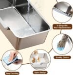 High-Sided Stainless Steel Cat Litter Box – Non-Stick Easy-Clean Metal Tray for Large Cats - Image 4