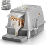 High-Sided Stainless Steel Cat Litter Box – Non-Stick Metal Tray for Large Cats