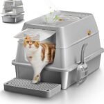 High-Sided Stainless Steel Cat Litter Box – Non-Stick Metal Tray for Large Cats
